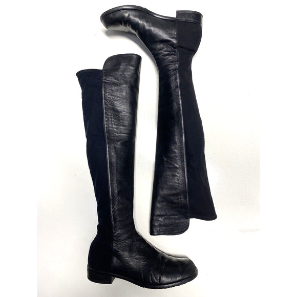 Stuart Weitzman 5050 Over The Knee Boot Black Leather Stretch Elastic Ta… - Picture 2 of 9